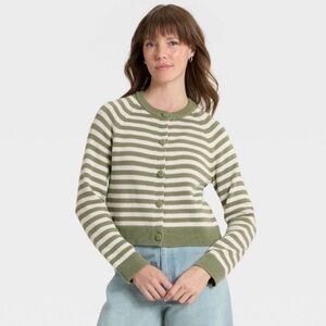 100% Cotton Universal Thread Olive and Cream Striped Cardigan